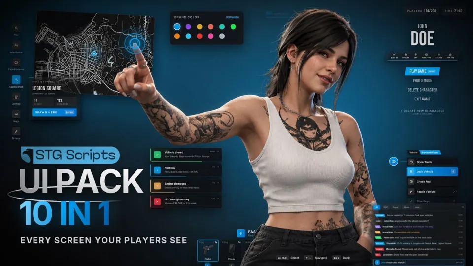 FiveM Scripts UI Pack — 10 in 1 UI Redesign | Character Creator, Inventory & HUD | ESX, QBCore, QBX